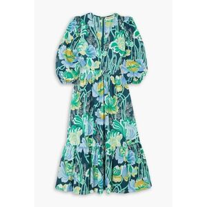 EMPORIO SIRENUSE Loretta Tiered Floral Print 100% Cotton Poplin Midi Dress 48 12